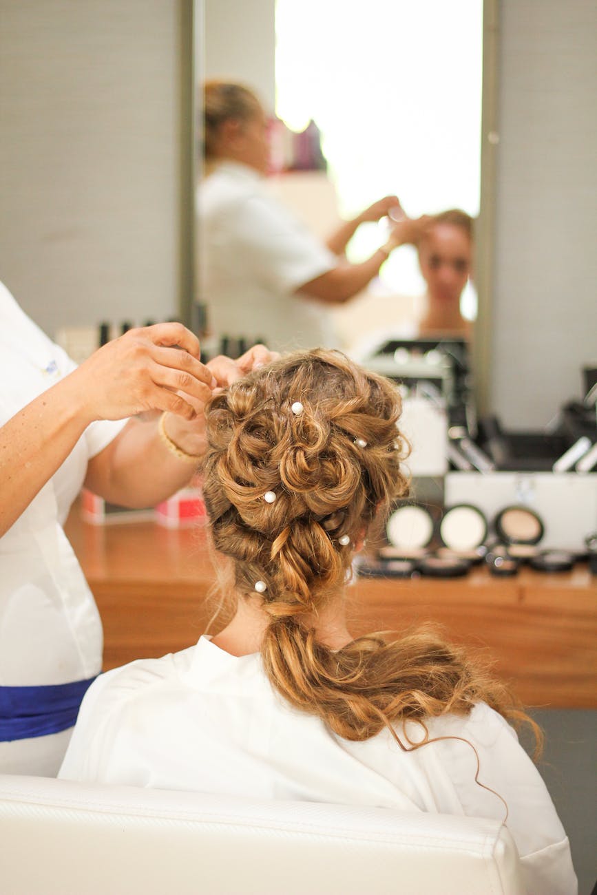 bride getting her hair done